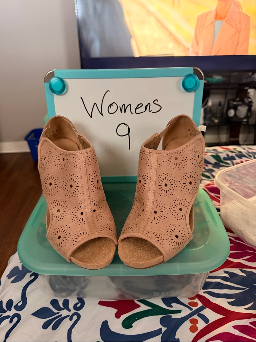 Life Stride Blush Peep-Toe Laser-Cut Ankle Booties